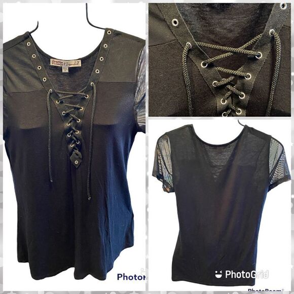 Woman’s SZ S GYPSIES & Moondust Black And Sheer Tie Up Top - Picture 3 of 3